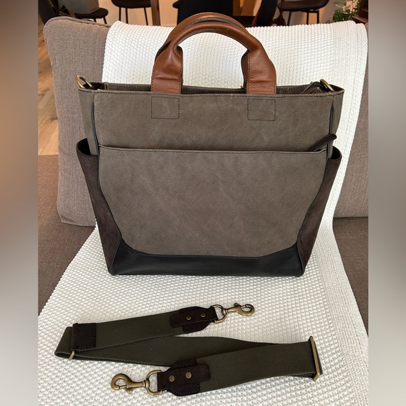 Coach 70945 Bleeker Canvas Utility Tote Olive Canvas Black Leather Brown Suede - Picture 2 of 14